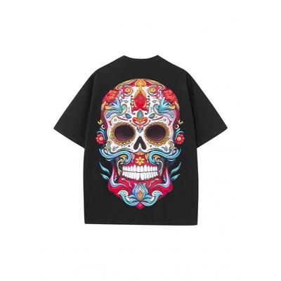 Summer New Loose T-shirt Skull Print 230g Pure Cotton Street Tide Brand Short Sleeve