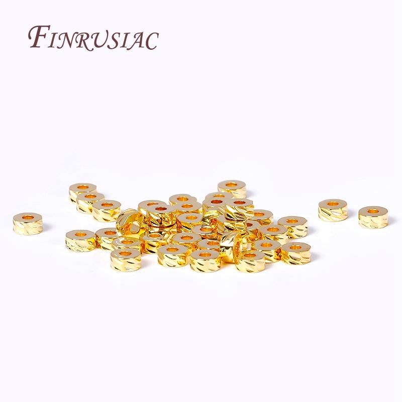 3mm 4mm 18K Gold Plated Round Diagonal-Cut Beads Brass Flat Round Spacer Beads For Bracelet Necklace DIY Beading Jewelry Making