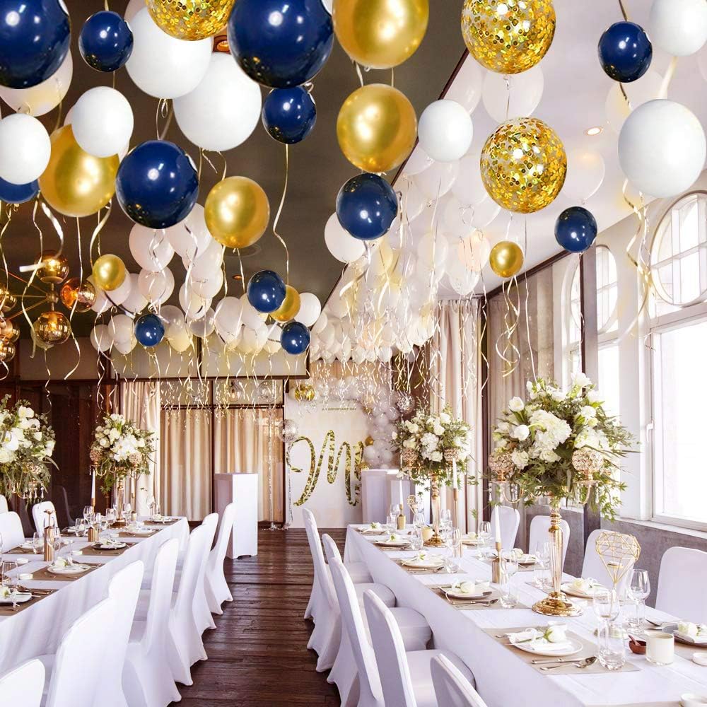 White and Blue Balloon 120pcs White Blue and Gold Balloon Decoration Arch Set for Birthday New Year Graduation Celebration