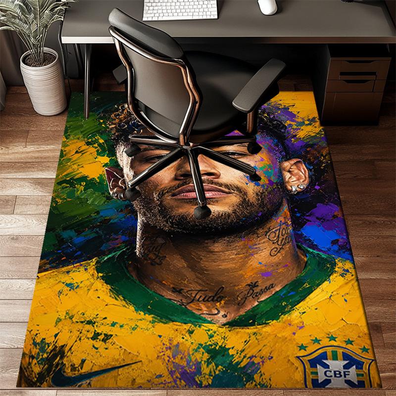 Glücklicher Fußball Neymar Reise Teppich Spiel Teppich, Fußmatte für Schlafzimmer Wohnzimmer Eingangsbereich Teppich, Wohnkultur Idee Geschenk für Weihnachten Geburtstag