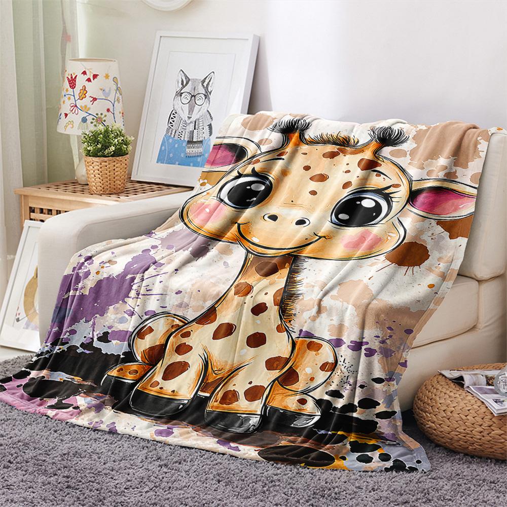 Starry Sky Giraffe Print Flannel Blanket, High quality Comfortable for All Seasons, Home Decor, Warmth and Comfort, Perfect for Christmas Gifts