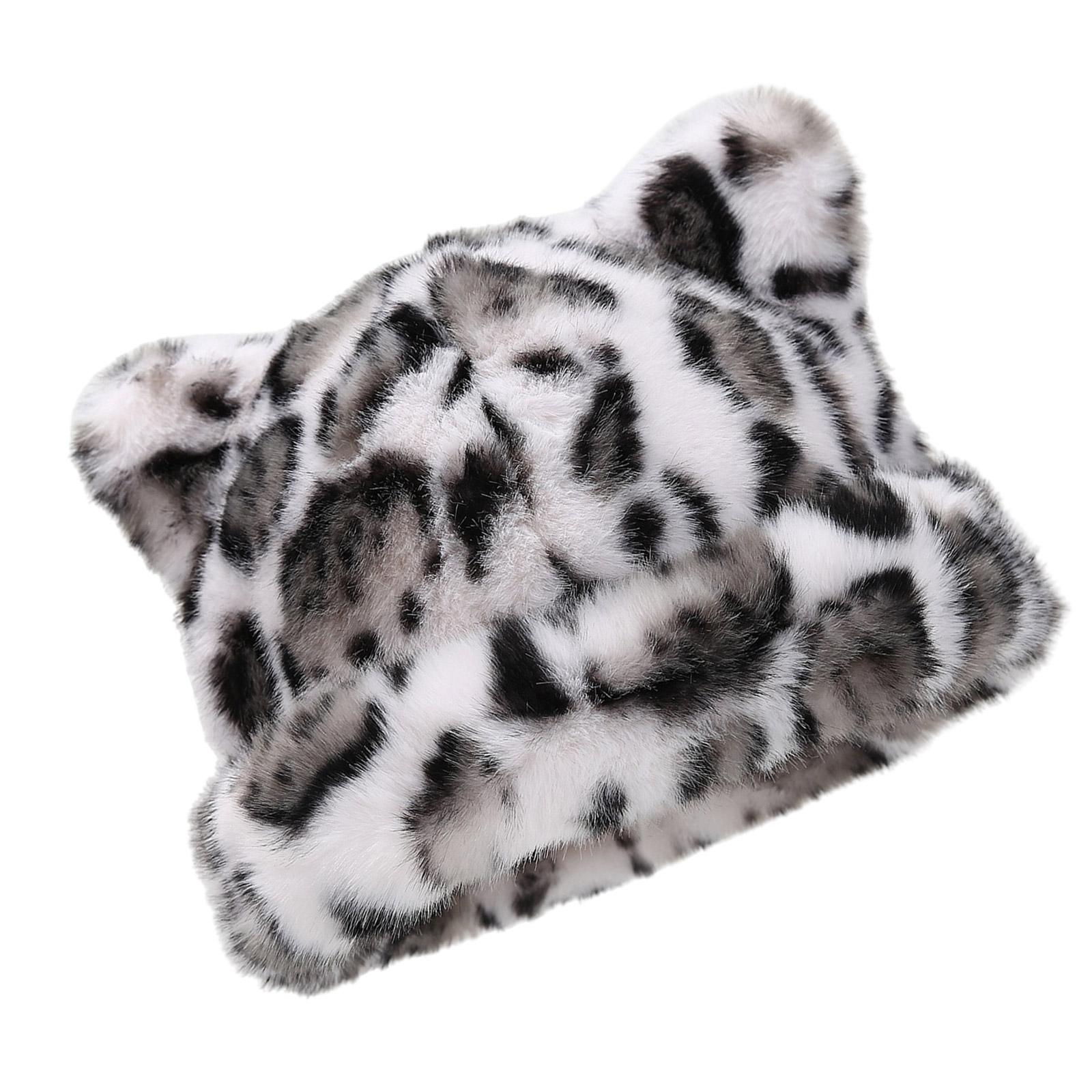 

Оверсайз шапка-котенок с ушками, леопардовый принт, лыжная шапка, пушистый капюшон, мультяшный фотореквизит, уличная повязка на голову для Хэллоуина B