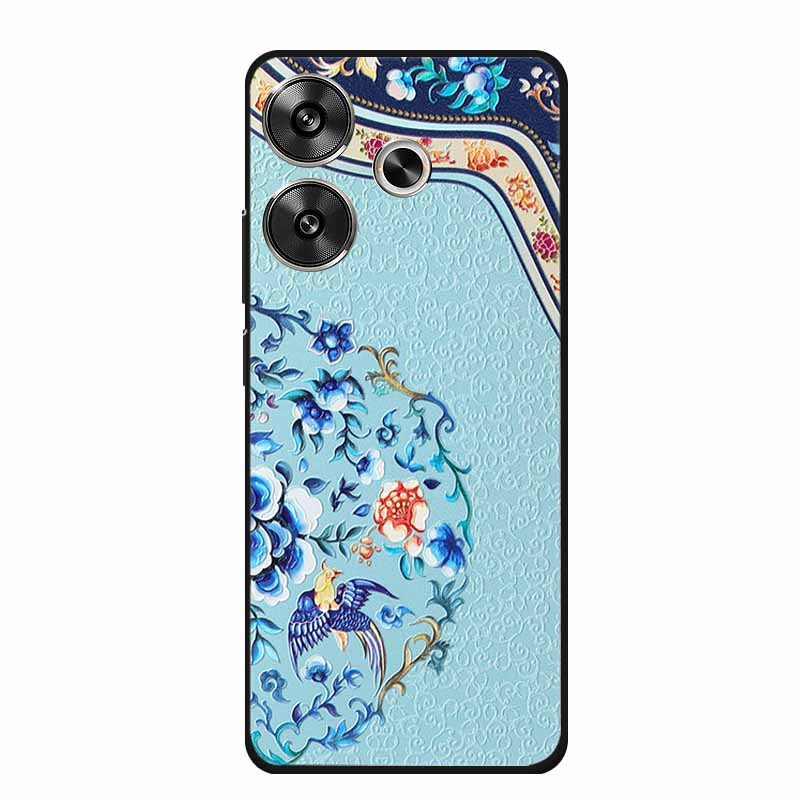 3D Embossed Case For Xiaomi Poco M6 4G Phone Case M 6 Plus Flowers Silicone Soft Coque For Xiaomi Redmi 13 13x Back Cover Case