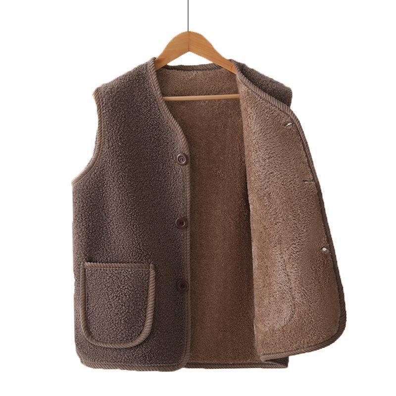 Women Autumn Winter Vest Grained Plush Vest Coat Stylish V Neck Fleece Vest Coat for Women with Double Pockets Cardigan for Wear
