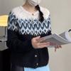 spring autumn color matching Knitted Sweater vintage printing Short Cardigan jacket Loose Crew Neck korean casual Sweaters Women