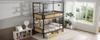 Bunk Bed, Iron + MDF, Double Shelf Board On the Side, Storage Space Under Bed, Bed Curtain Can Be Attached To Upper Bed, Black + Natural, 90x200cm