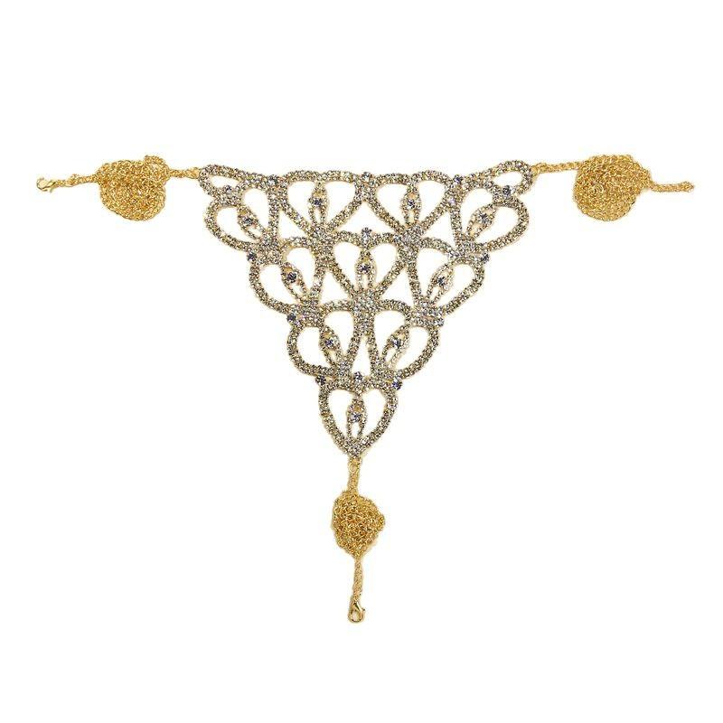 Sexy body chain, chest chain, fashionable luxury, heart-shaped rhinestone, lingerie set, nightclub clothing