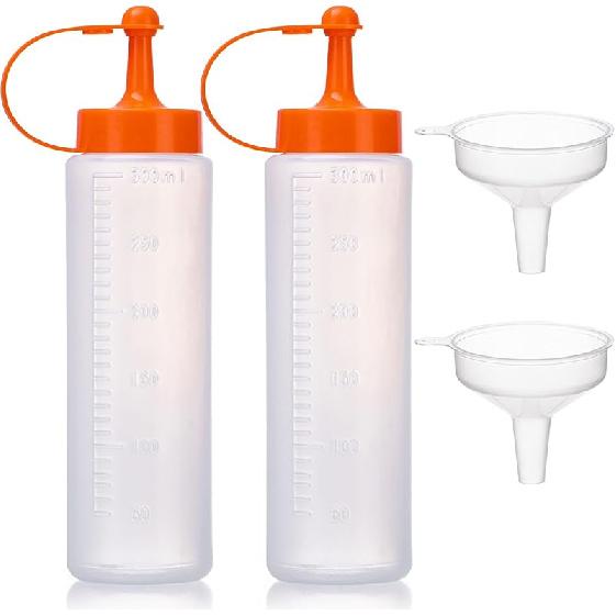 Condiment Squeeze Bottles, 300ml/10oz Plastic Translucent Narrow-mouth Squirt Bottles for Sauces Ketchup Oil Vinegar Syrup Honey, Liquid Dispenser