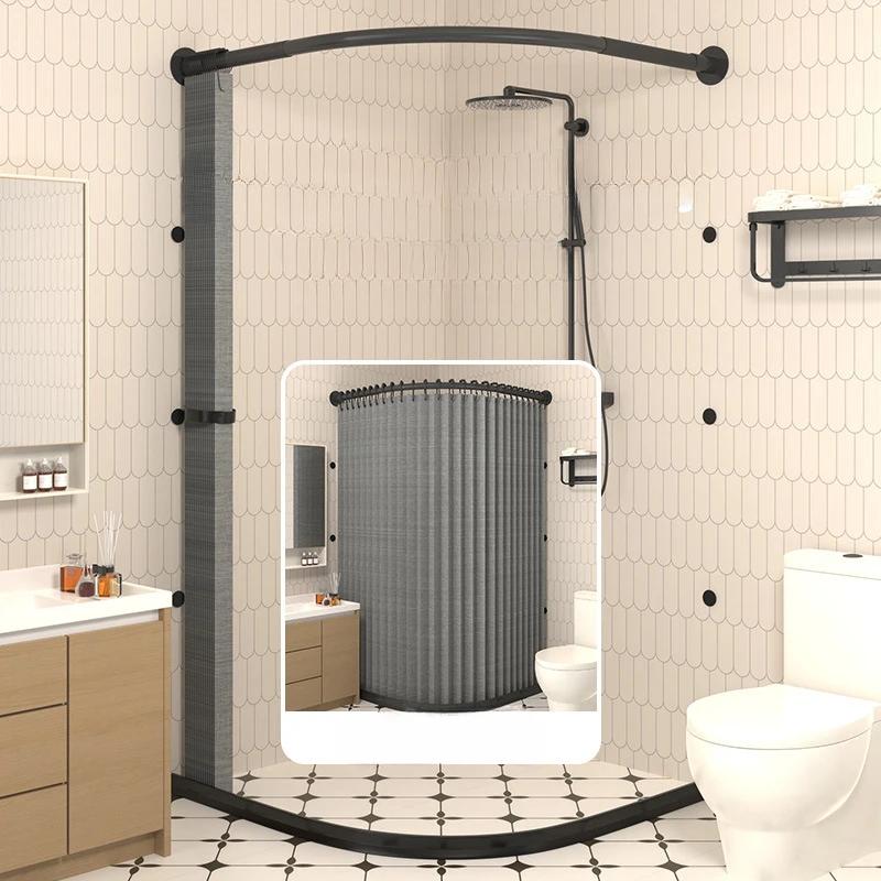 Non Perforated Corner Magnetic Folding Invisible Shower Curtain in Bathroom Waterproof and Mold Resistant, Thickened Shower Room