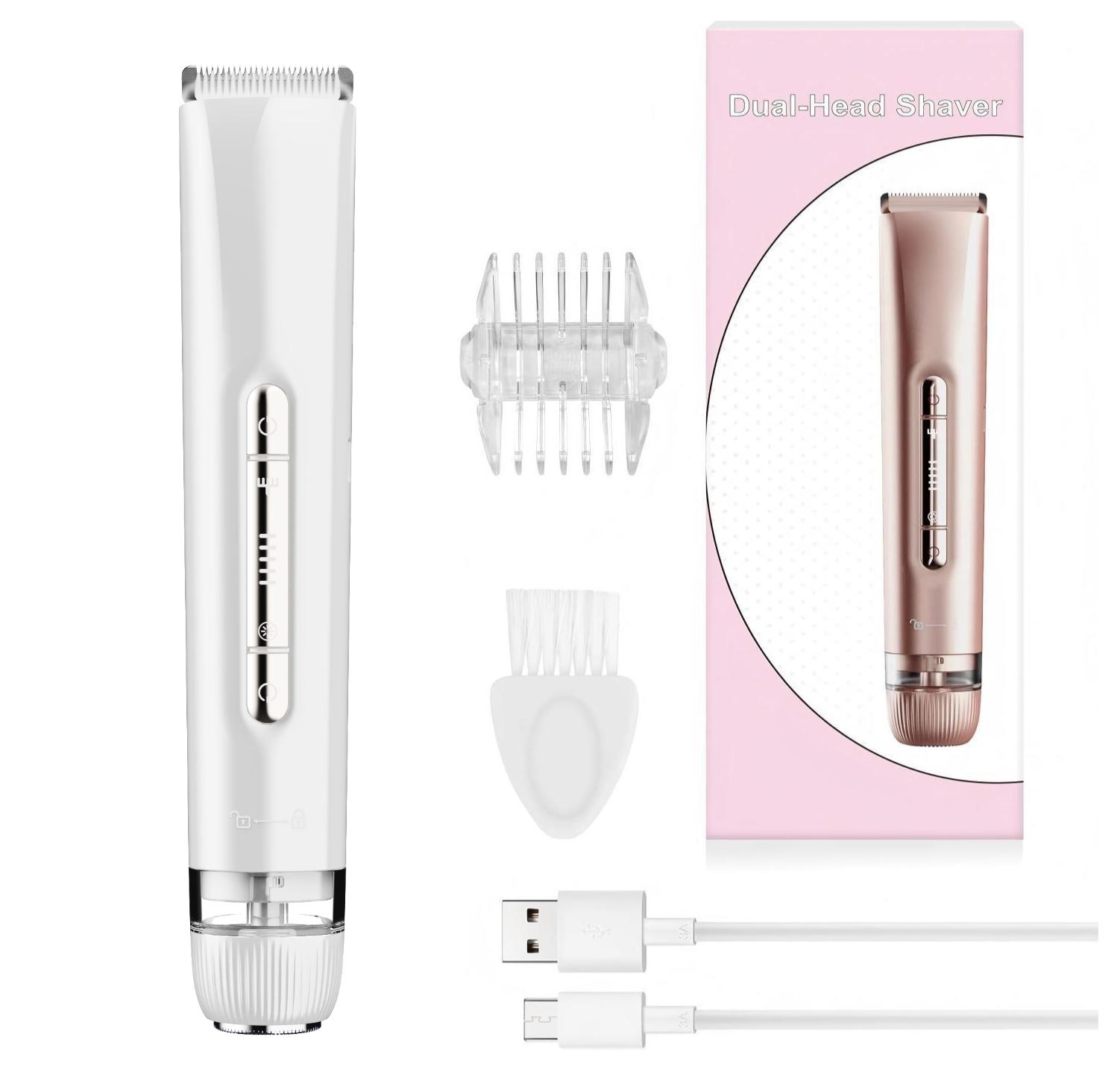 

2-in-1 Portable Women Electric Shaver Rechargeable Bikini Trimmer Painless Body Hair Remover Dual Heads Private Part Hair Shaver белый