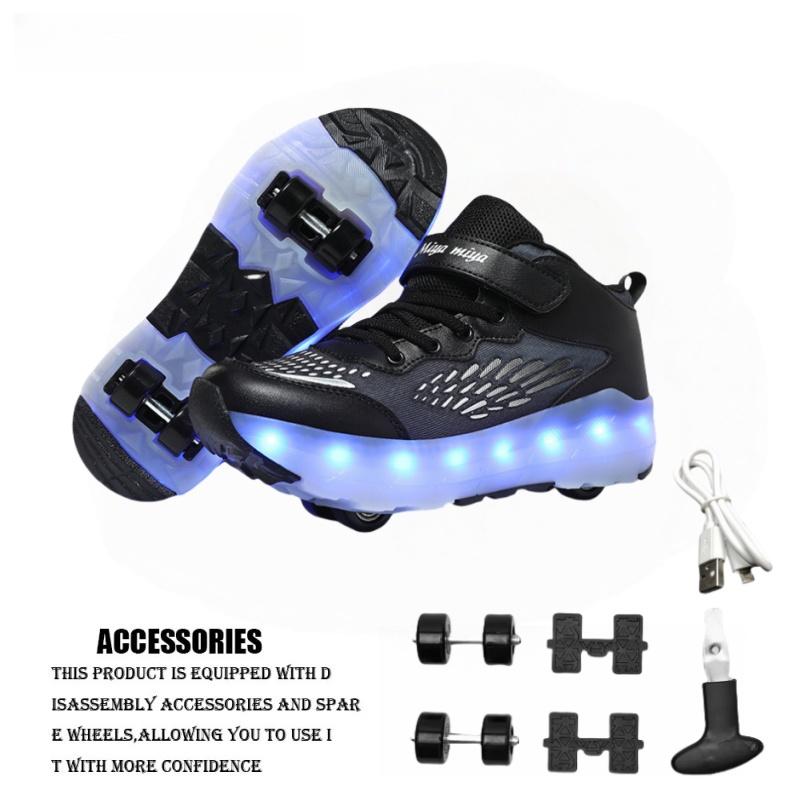 Children's Roller Skates Casual Skateboarding Shoes Sneakers Children's Sports Shoes Roller Skates LED Lights USB Rechargeable