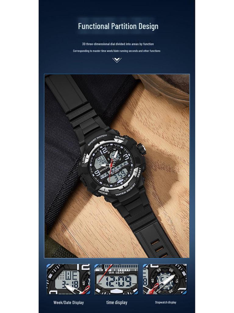 Sanda Çok Fonksiyonlu Kronograf Su Geçirmez Spor Saati Gençler için Çift Ekranlı