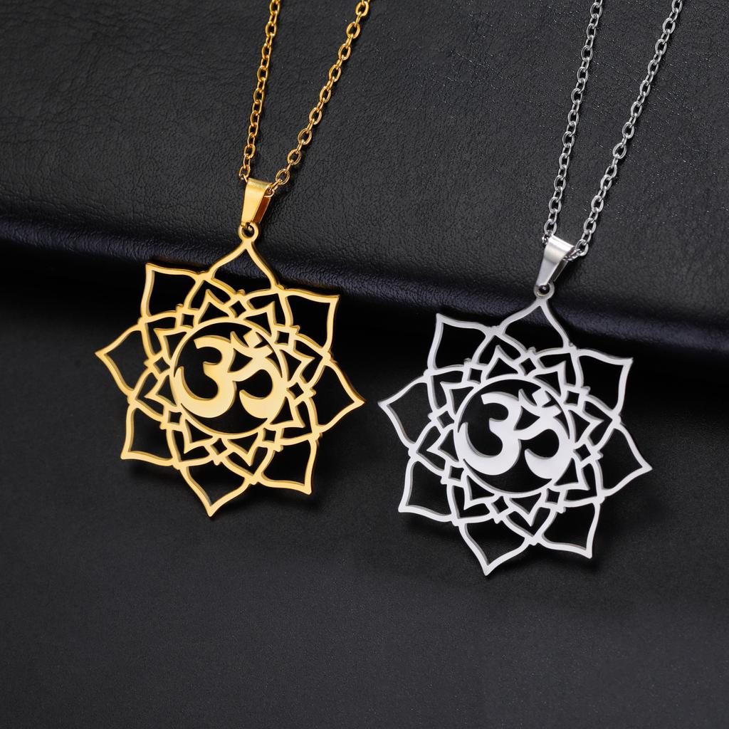 Lotus OM Yoga Pendant Necklace Titanium Steel Women's Jewelry Charm Necklace