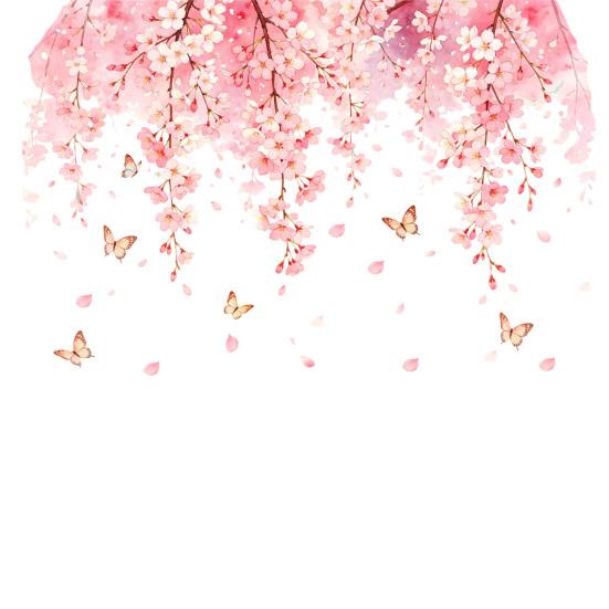 

Cherry Blossom Floral Window Clings Spring Watercolor Hanging Flower Vine Butterflies Glass Door Decals Reusable Window Sticker for Home Office