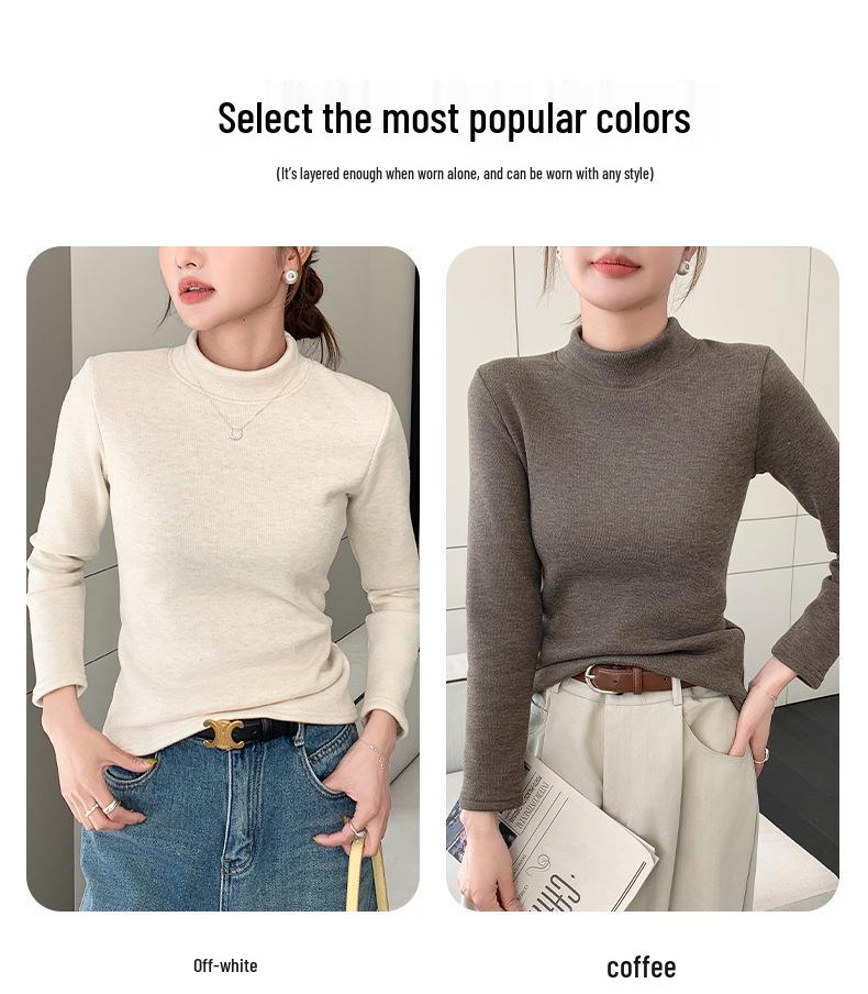 Women's H129 Orlon Semi-High Neck Fleece-Lined Warm Base Layer Top