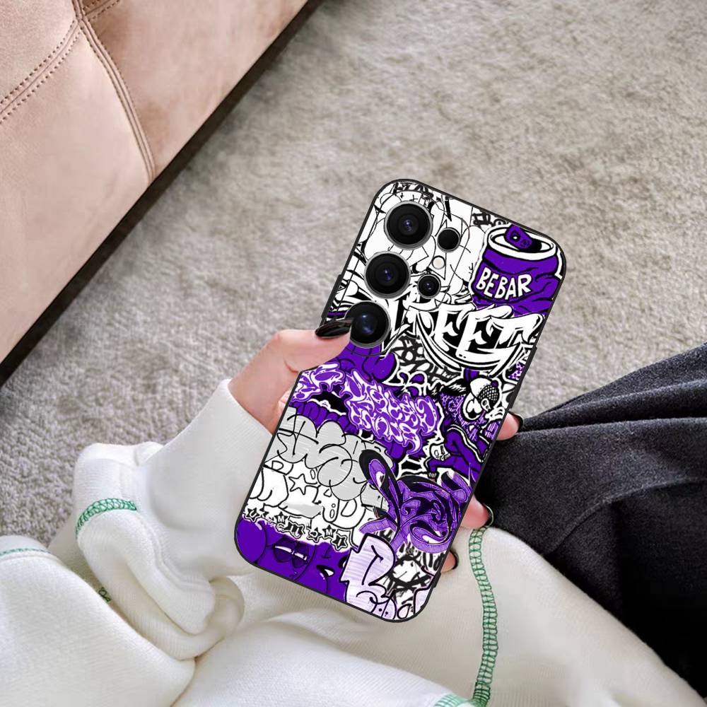 Cool Black Graffiti Phone Case For Samsung S 20 21 22 23 lite plus ultra Clear Mobile Cover Funda
