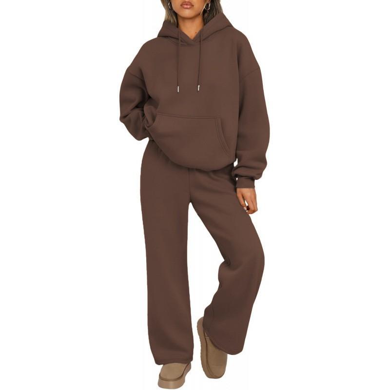 Damen Casual Kapuzenpullover Weite Hosen Set - Baumwollmischung Lockerer Schnitt 10 Farben