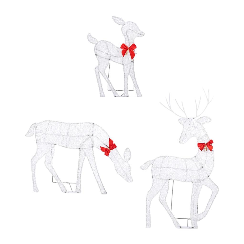 3 Piece Reindeer Family Lighted Christmas Decoration Glitter Yard Deer Set for