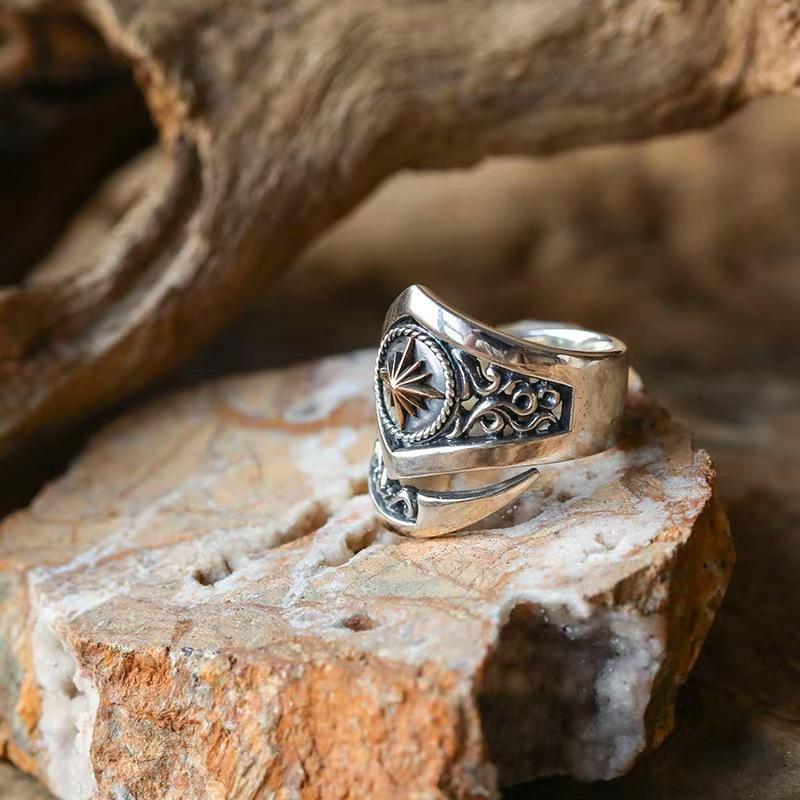 New Japanese Handmade Indian Style Sun God Silver Ring American Trendy Unisex Style Ring