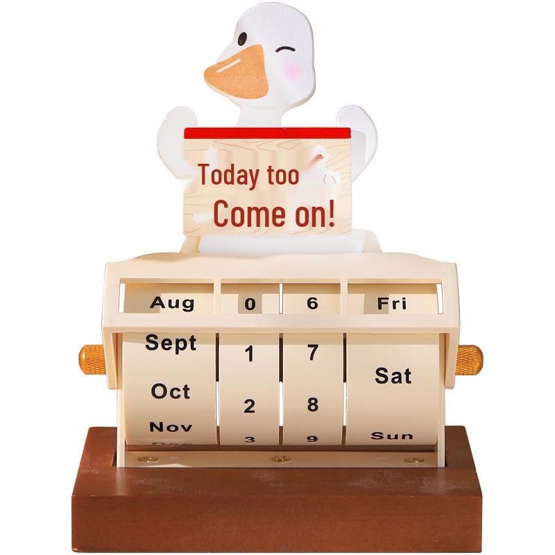 Rotating Wooden Perpetual Calendar Ornament for Desk and Home Decor