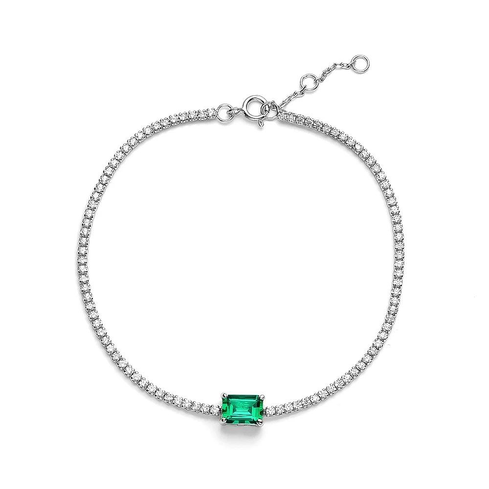 100% 925 Sterling Silver Tennis Bracelet Adjustable 5*7MM Emerald Cubic Zirconia  Fashion  Bracelet for Women Jewelry Gifts