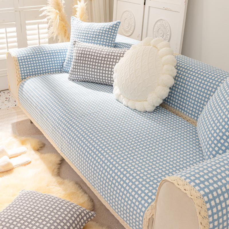 

Хлопковая и льняная подушка для дивана, нескользящая универсальная клетчатая подушка на четыре сезона, современный модный новый чехол для дивана в китайском стиле, чехол для полотенец 70x70