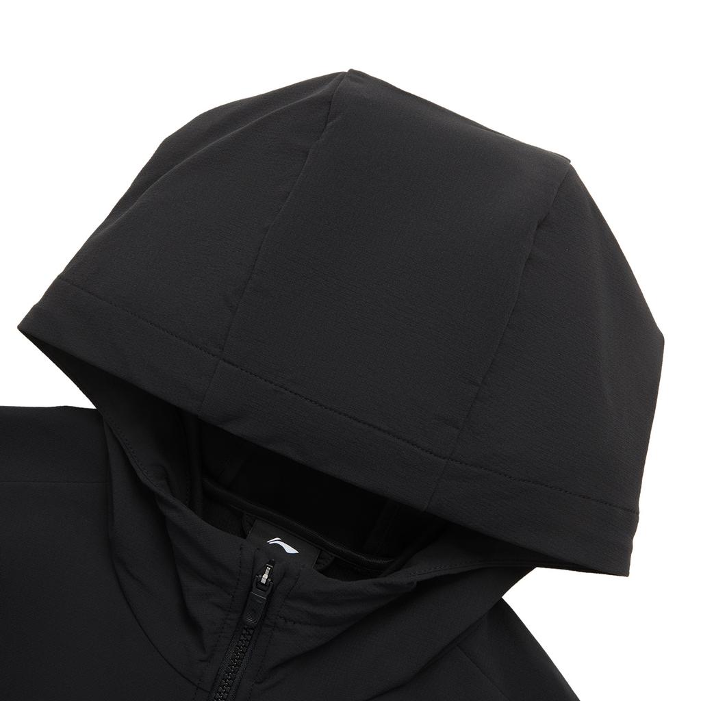 Li Ning Sports Lifestyle Series Water-Resistant Solid Color Logo Hooded Windbreaker Men Outerwear Black AFDU525-1