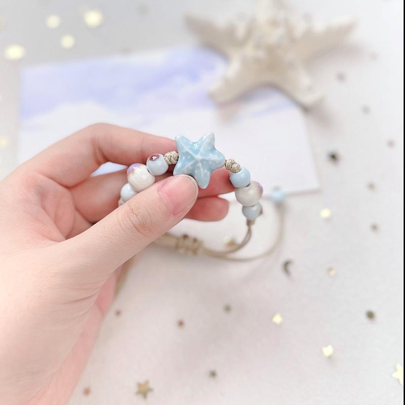Handmade Adjustable Beaded Bracelets for Women Boho Colorful Glaze Starfish Shell Ceramic Beads Bracelet Girl Party Jewelry Gift