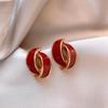 Niche Geometric C-Shape Dripped Glaze Stud Earrings - Retro Light Luxury Design, Unique Accessories for Women