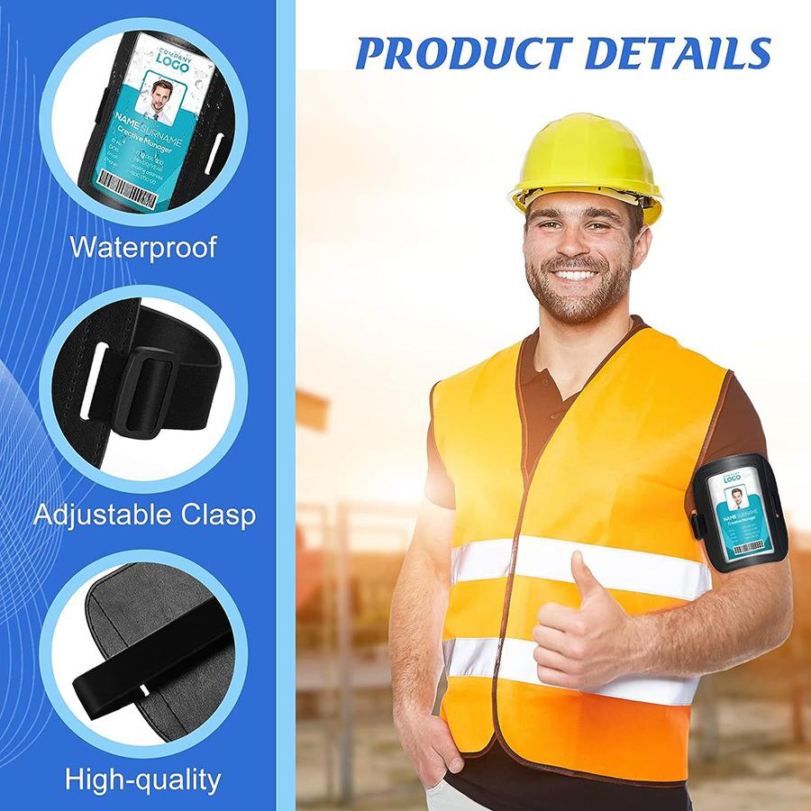 Vysoce kvalitní PU kůže Horizontální náramky Vodotěsný Nastavitelný rukáv na jmenovku Elastický rukáv na průkaz