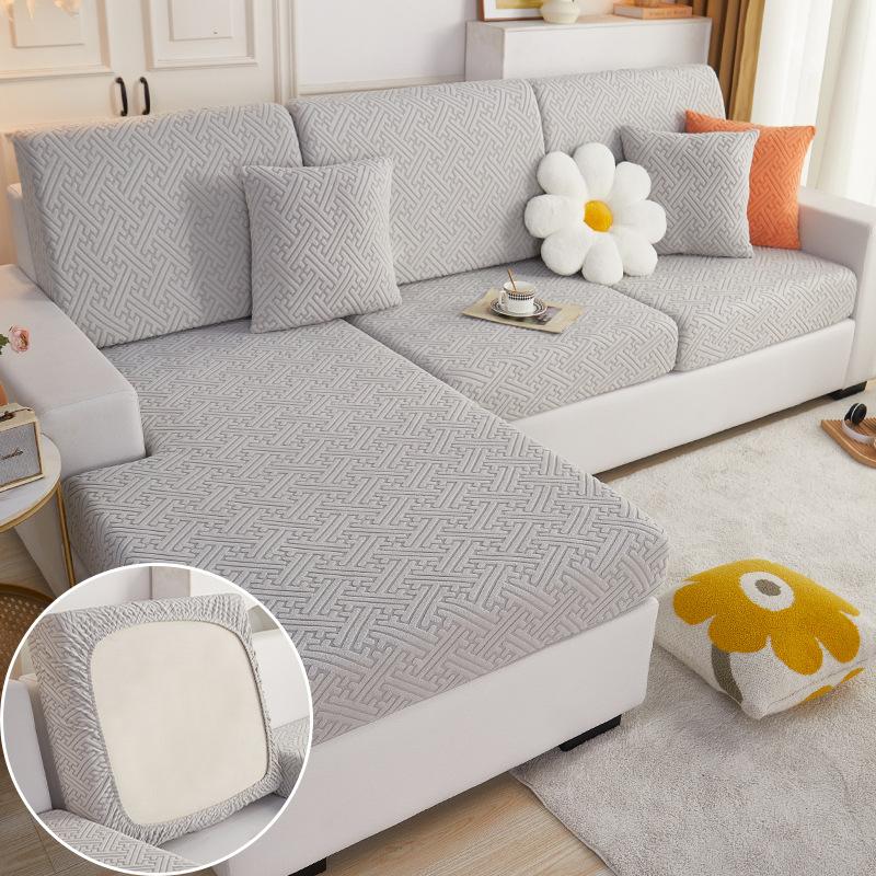 Plush Sofa Seat Cover for Living Room Velvet Cushion Elastic Corner Couch 1/2/3/4 Seater Solid Slipcovers Set