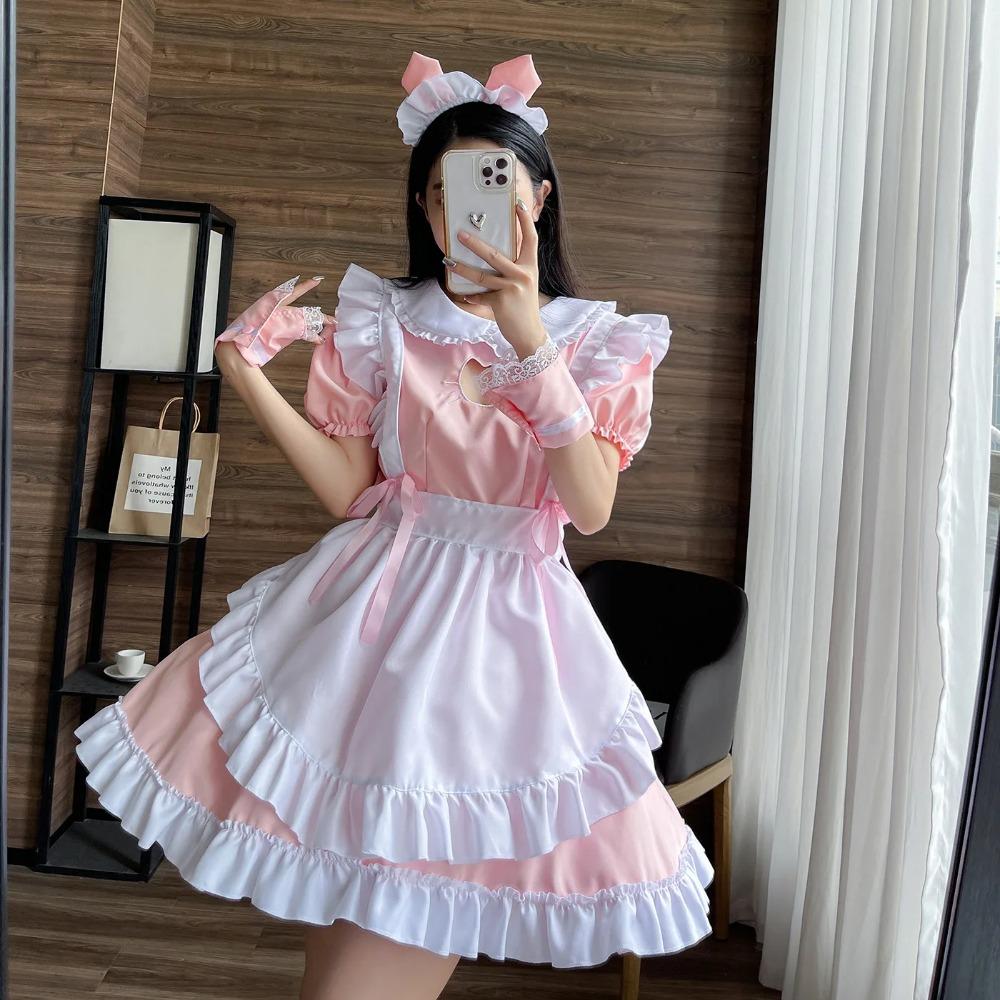 Maid Dress Uniform Sexy Lingerie for Women Cosplay Costume Cat Hollow Suit Role Play Lace Lolita Outfit