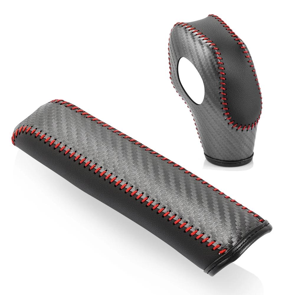 

Car Shift Handle Cover PU Leather Gear Shift Non-Slip Grip Handle Cover for Ford Focus Fiesta Fusion Auto Hand brake cover червоний