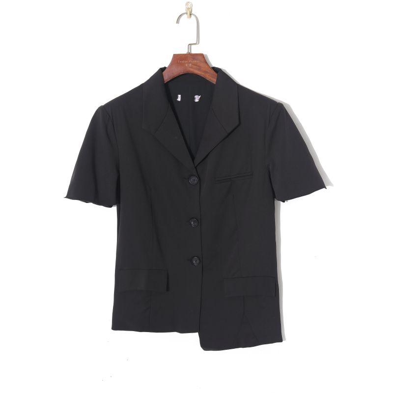 

Женская одежда осень 2023 K-стиль однотонный элегантный лацкан однобортный свободный с подплечниками асимметричный с коротким рукавом верхняя одежда костюм Black S