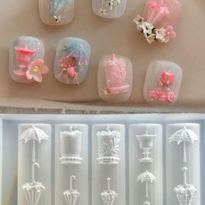 3D Butterfly Flower Silicone Nail Mold Sweet Bow Bead Chain Transparent Nails Templates DIY Nail Art Decor Manicure Design Tools