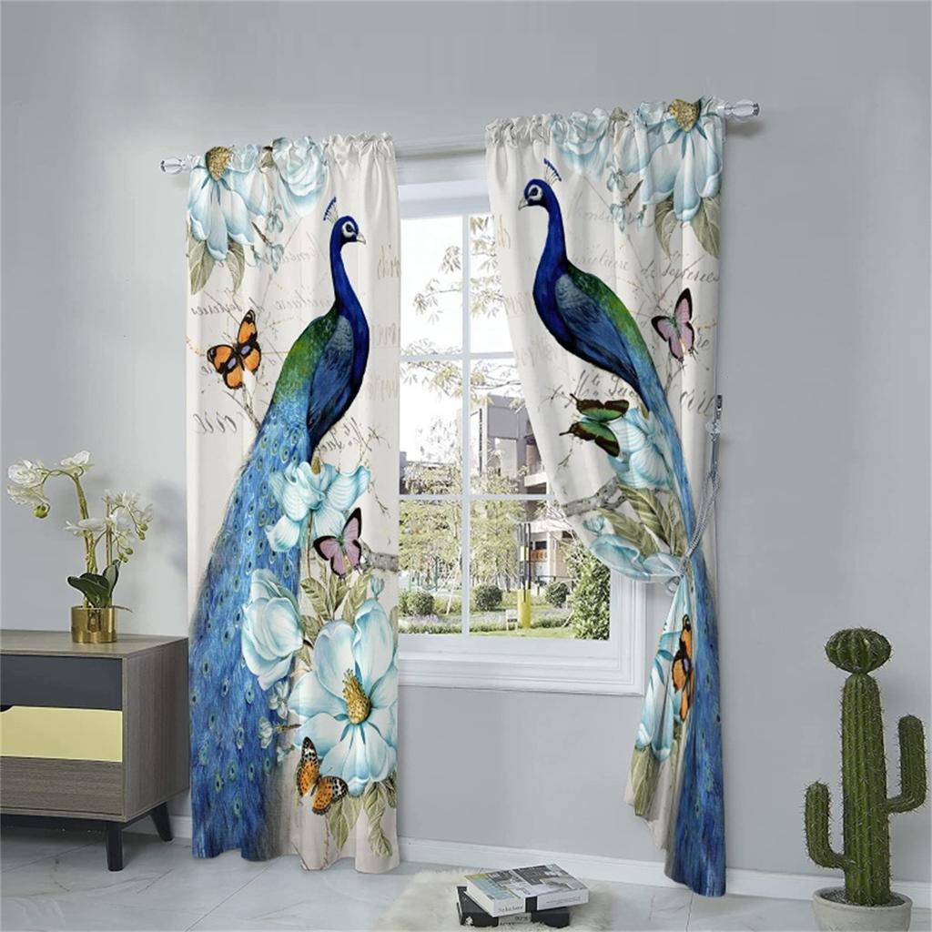 Retro Luksusowa seria Paw Elegancka Niebiesko-Złota 2 sztuki Zasłona Filtrująca Światło do Salonu Sypialni Dekoracja Okienna Domowa