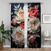 Modern Living Room Curtains 2 Pieces 3D Flower Curtains for Bedroom Blinds Blackout Curtain Partition Halloween Decoration Child
