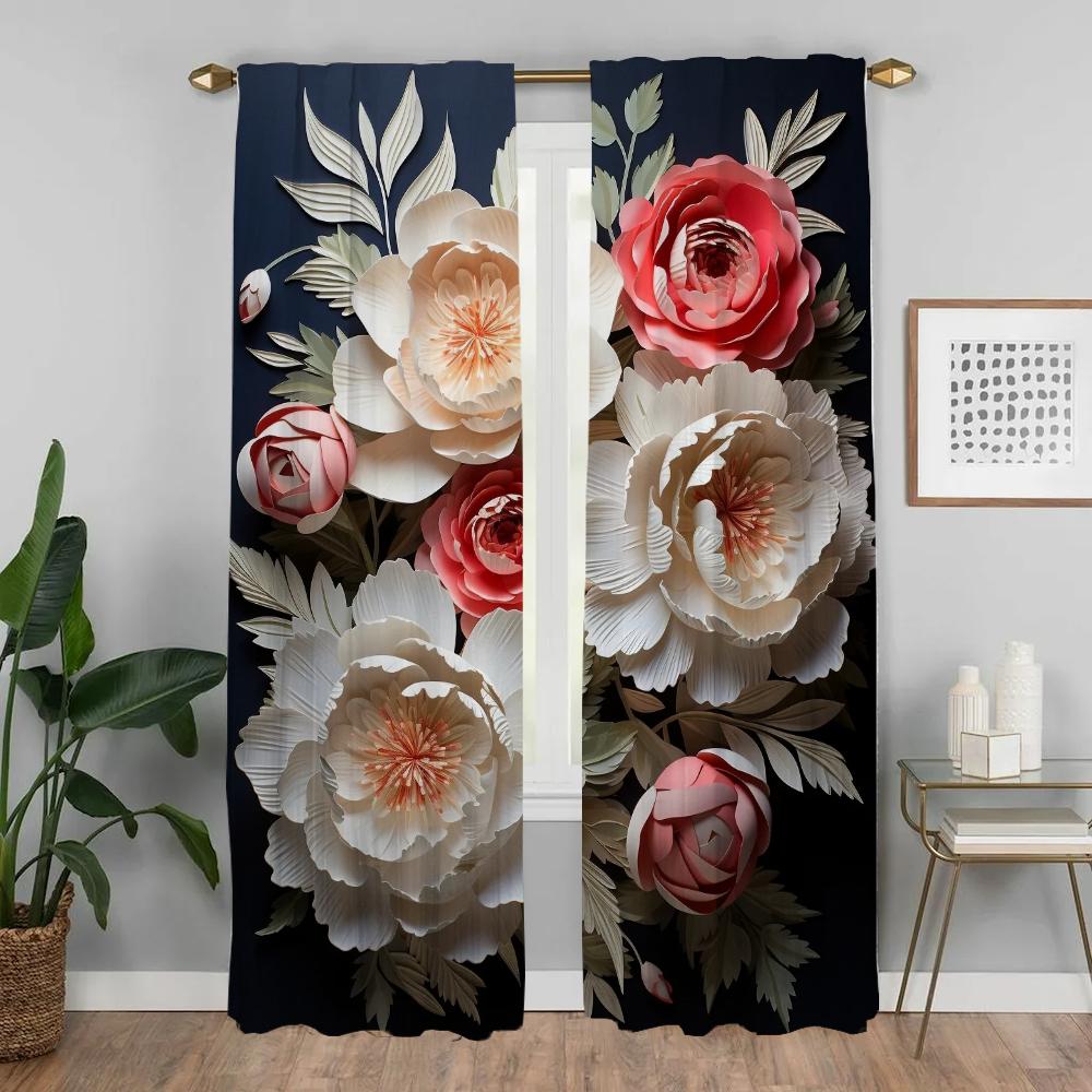 Modern Living Room Curtains 2 Pieces 3D Flower Curtains for Bedroom Blinds Blackout Curtain Partition Halloween Decoration Child