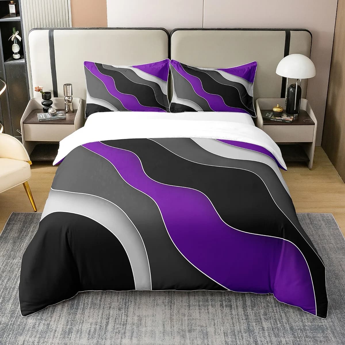 Monika Chen Unisex Geometric Striped Duvet Cover Wavy Gradient Color Children's Soft Duvet Cover Modern Abstract Art Simple Bedding Set Warm