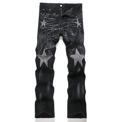 New Style Fitness Elastic Black Straight Stitched Slim-fit Elastic Waistband Same Style Mens Denim Jeans 3972