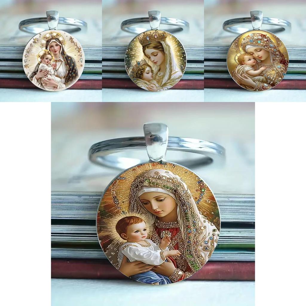 Blessed Virgin Mary Aluminum Round Keychain Gift For Religious Jewelry Collectors