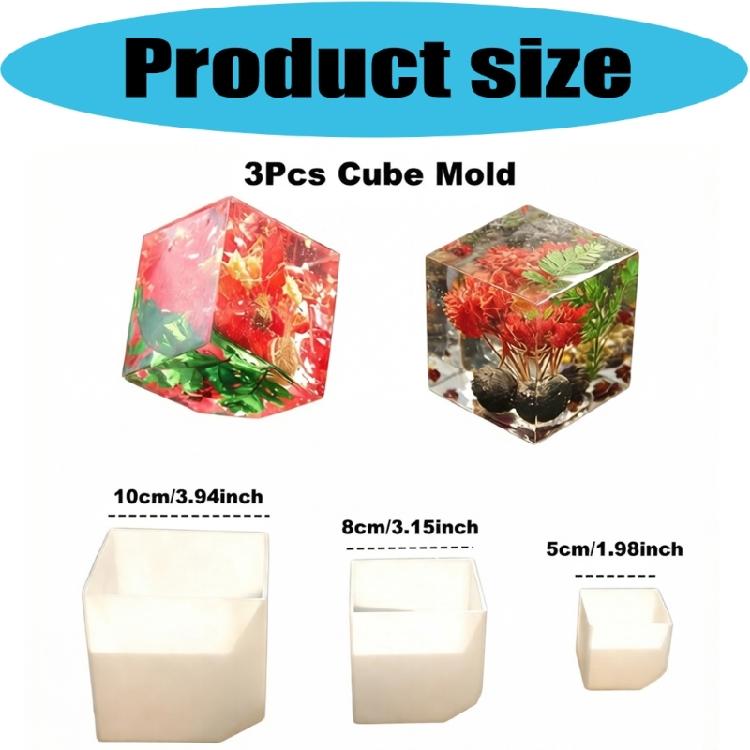 3Pieces Sturdy Silicone Mould Set For Handmade Square Resin Crafts Suitable For Experts