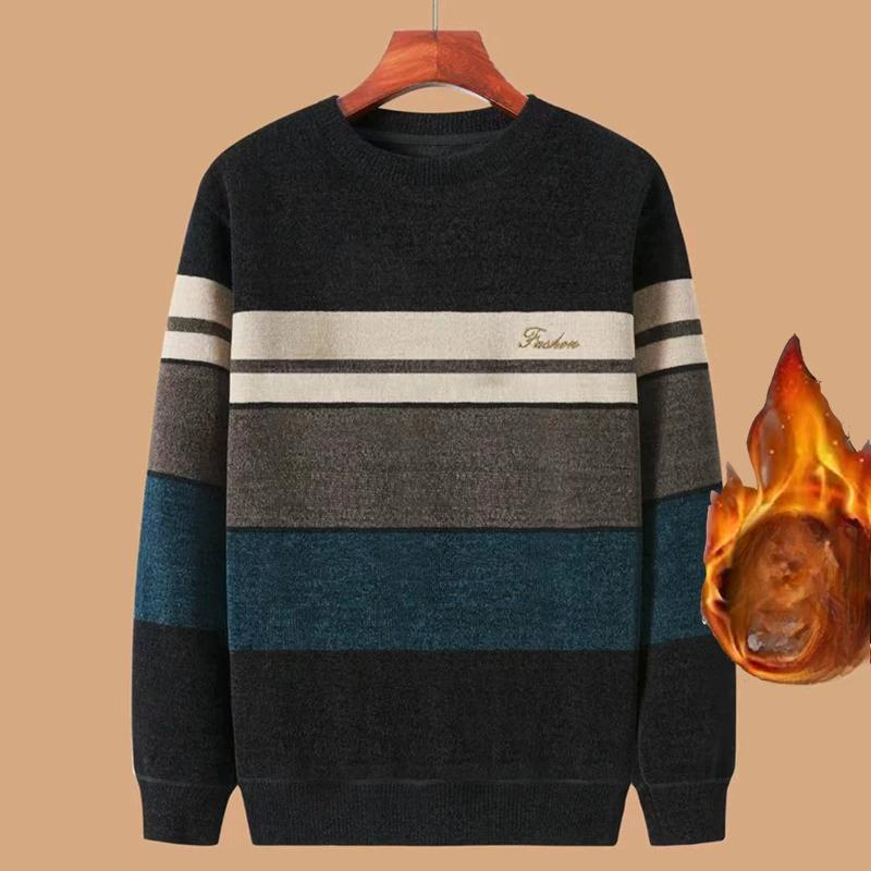

Мужской модный вязаный свитер с круглым вырезом, толстым флисом и снежной шерстью на осень и зиму, свободная и теплая базовая рубашка XXXXL синий