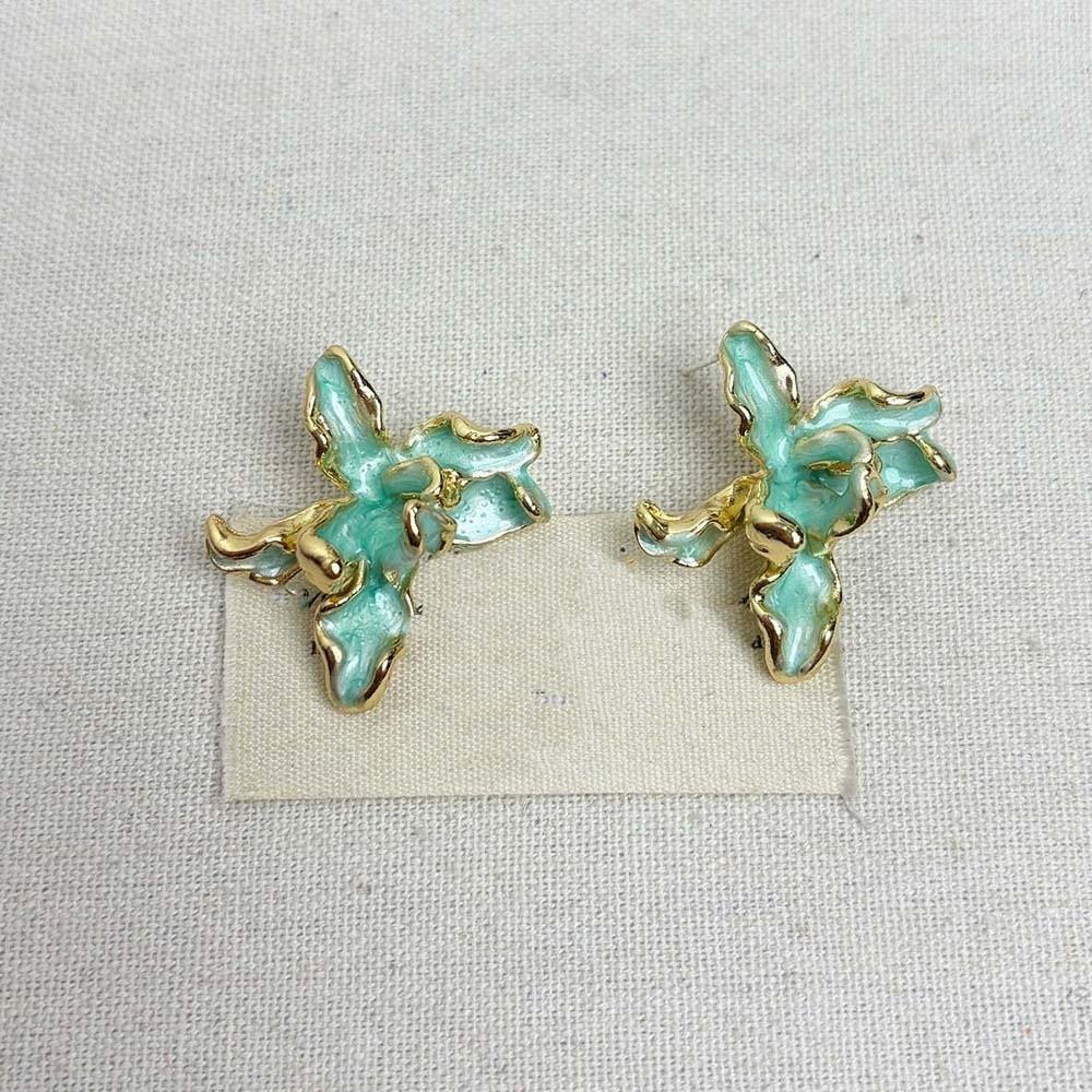 1 Pair Luxury Golden and Silver Earrings Zinc Zinc Alloy Metal Flower Ear Studs Enamel Iris Earrings  for Gift