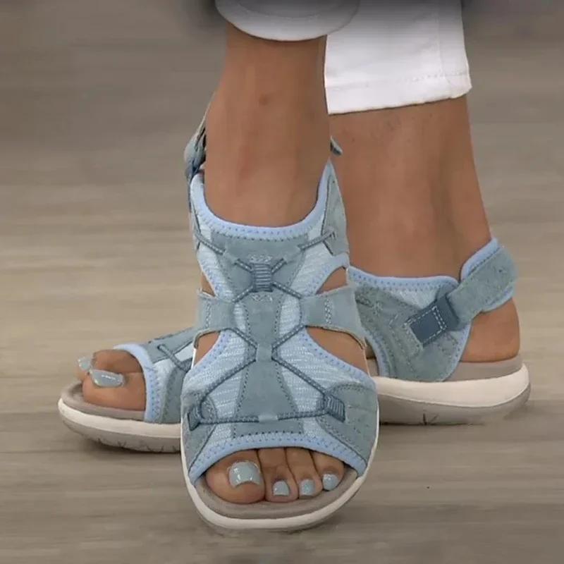 Women's Sandals 2025 Summer New Round Head Breathable Casual Sandals Foreign Trade Large Flat Beach Sandals for Women