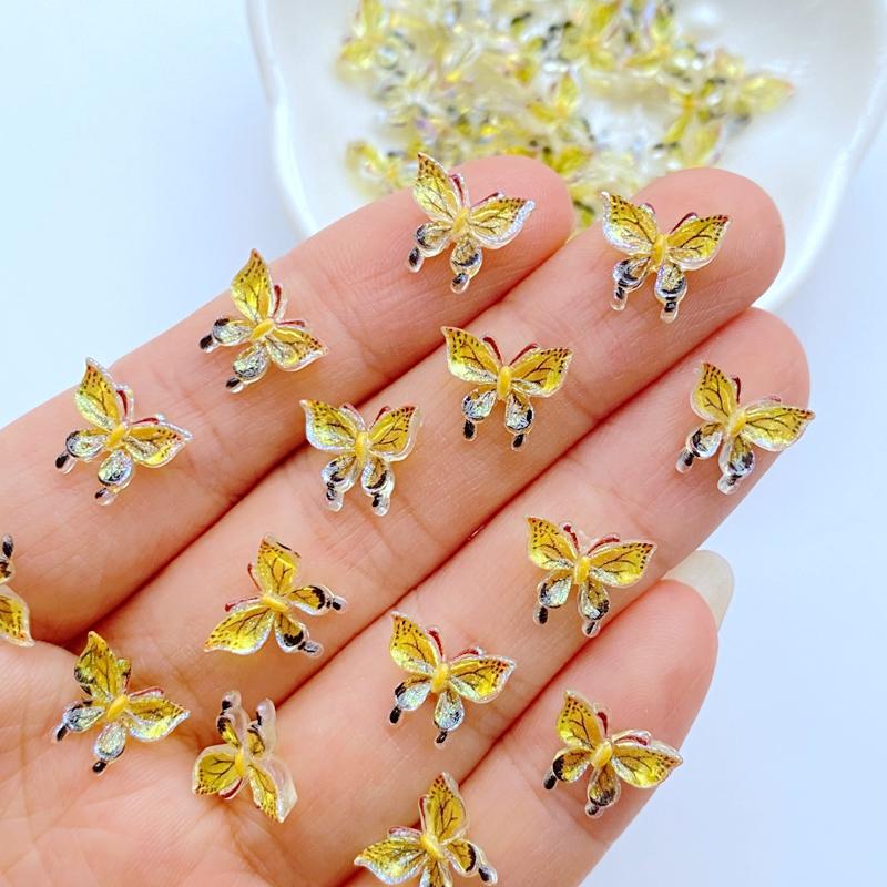 50Pcs New Cute Mini 9*11mm Shiny Butterfly Flat Back Resin Scrapbooking DIY Jewelry Craft Decoration Accessories