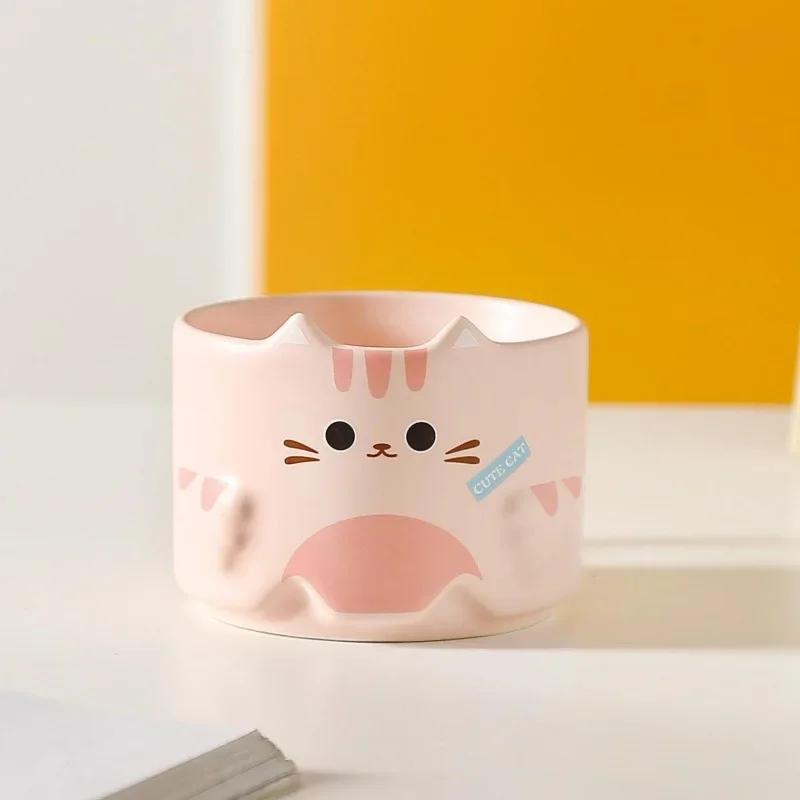 Cute Cat Mug with Handle Funny Cartoon Cat Designs Stackable Coffee Cup Milk Mug Gifts for Cat Enthusiasts Children