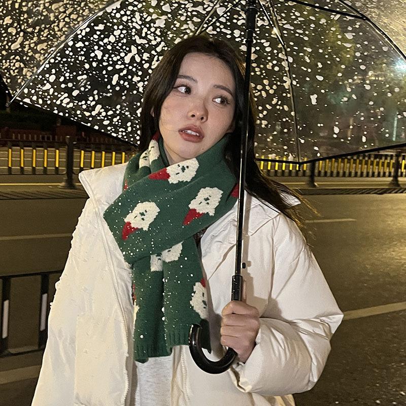 Red Christmas Scarf Women's Winter Warm Couple High-end Knitted Wool Neck Scarf New Year Gift Mountaineering Scarf