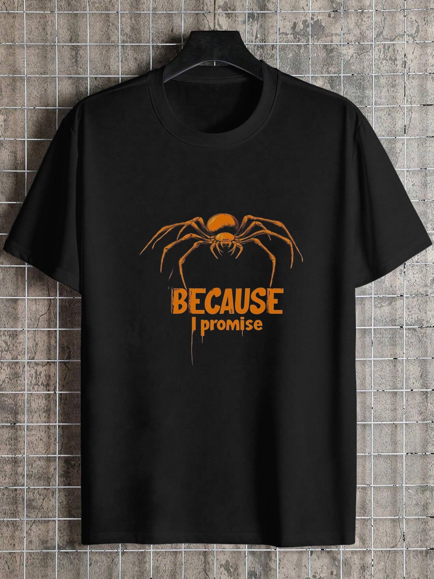 1pc Spider Graphic Because I Promise Design T-shirt - Bold Lettering XXXL