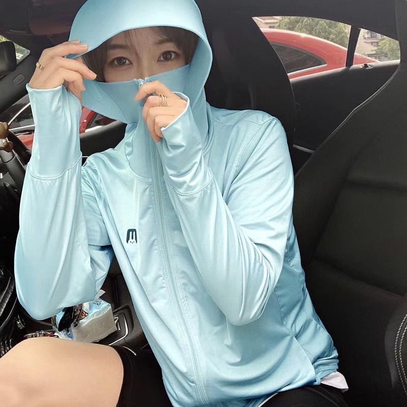 

Женская рубашка с капюшоном Ice Silk для защиты от солнца - легкая одежда для велоспорта на открытом воздухе Universal size 80-130 jin